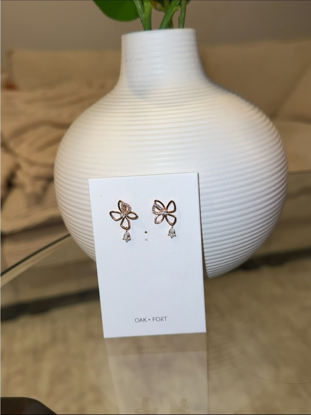 Oak + Fort Rose Gold Floral Drop Earrings